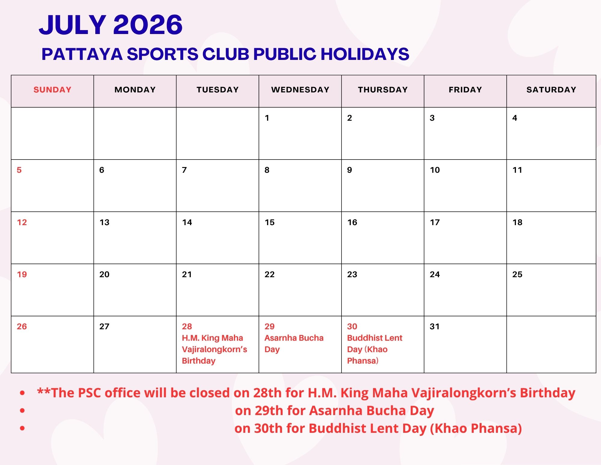 July Calender 2026